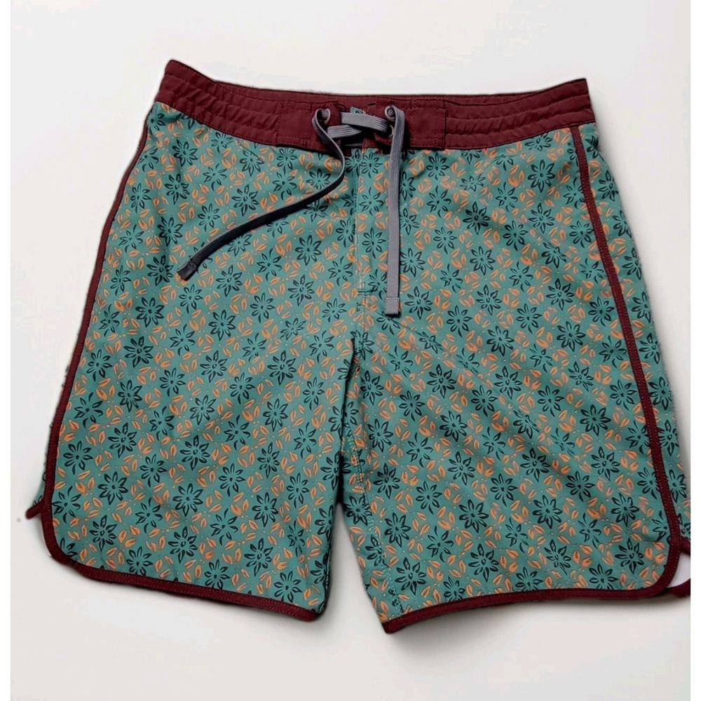 prAna‎ Board Shorts Mens Sz 31 Green Orange Floral Recycled Stretch Swim Outdoor
